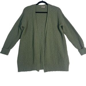 LL Bean Olive Green Open Front Ribbed Sweater Size L *D0090